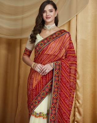 Riva enterprise women's designer embroidery georgette saree with unstitched blouse 3
