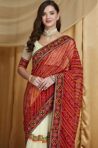 Riva enterprise women's designer embroidery georgette saree with unstitched blouse