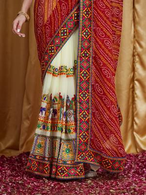 Riva enterprise women's designer embroidery georgette saree with unstitched blouse 5