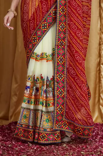 Riva enterprise women's designer embroidery georgette saree with unstitched blouse