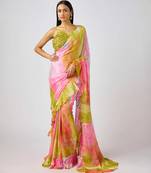 Pink  printed chinon saree