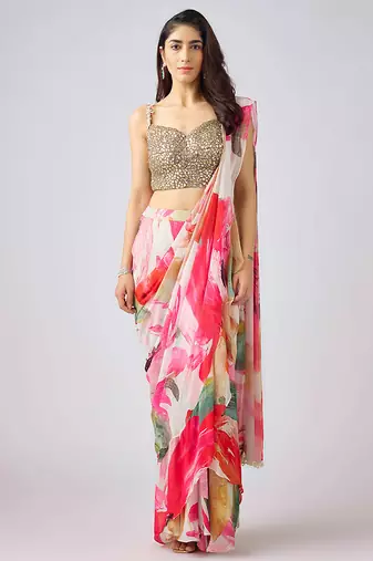 Multicolor printed georgette saree