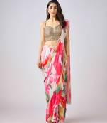 Multicolor printed georgette saree