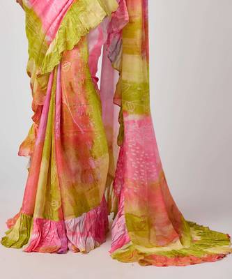 Pink  printed chinon saree 5