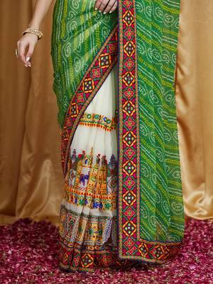 Riva enterprise women's designer embroidery georgette saree with unstitched blouse 4
