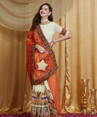 Riva enterprise women's designer embroidery georgette saree with unstitched blouse 1