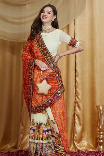 Riva enterprise women's designer embroidery georgette saree with unstitched blouse