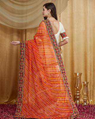 Riva enterprise women's designer embroidery georgette saree with unstitched blouse 2