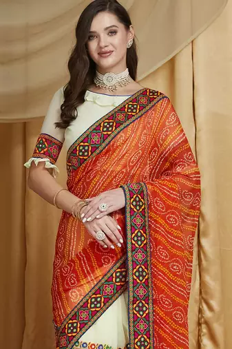 Riva enterprise women's designer embroidery georgette saree with unstitched blouse