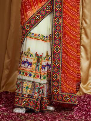 Riva enterprise women's designer embroidery georgette saree with unstitched blouse 4