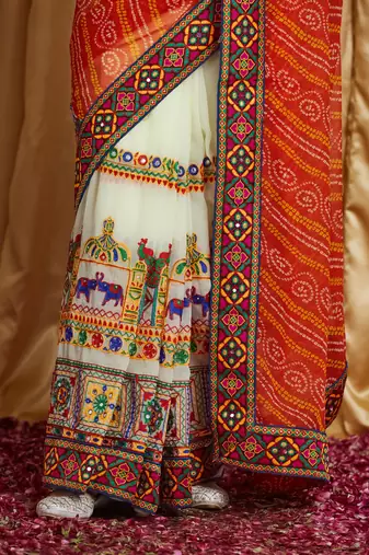 Riva enterprise women's designer embroidery georgette saree with unstitched blouse