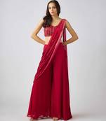 Red plain nylon saree