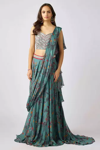 Green printed nylon saree
