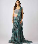 Green printed nylon saree