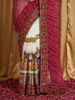 Riva enterprise women's designer embroidery georgette saree with unstitched blouse 4