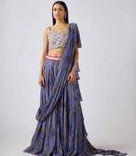 Blue printed nylon saree