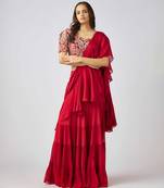 Red plain nylon saree