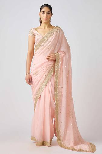 Pink  embroidered georgette saree