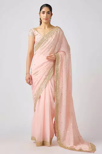 Pink  embroidered georgette saree