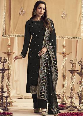 Black Georgette Embroidery Sequence Work Kurta Pant with Dupatta Set For Women 1