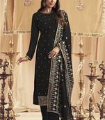 Trendmalls Black Georgette Embroidery Sequence Work Kurta Pant with Dupatta Set For Women