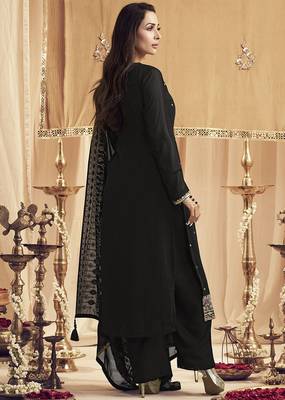 Black Georgette Embroidery Sequence Work Kurta Pant with Dupatta Set For Women 3