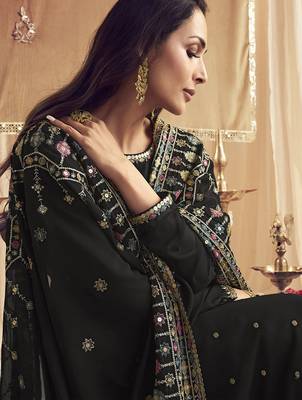 Black Georgette Embroidery Sequence Work Kurta Pant with Dupatta Set For Women 4