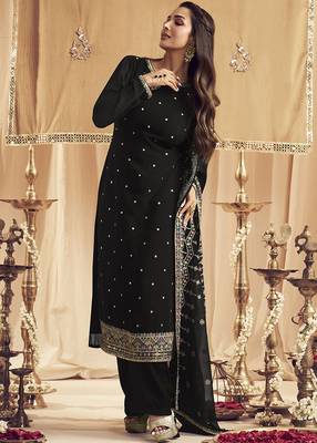 Black Georgette Embroidery Sequence Work Kurta Pant with Dupatta Set For Women 5
