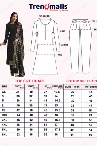 Trendmalls Black Georgette Embroidery Sequence Work Kurta Pant with Dupatta Set For Women