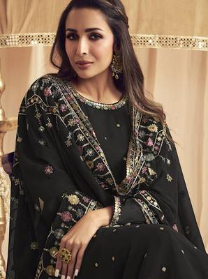 Black Georgette Embroidery Sequence Work Kurta Pant with Dupatta Set For Women 7