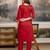 Trendmalls Red Chanderi Silk Embroidery Sequence Work Kurta Pant with Dupatta Set 