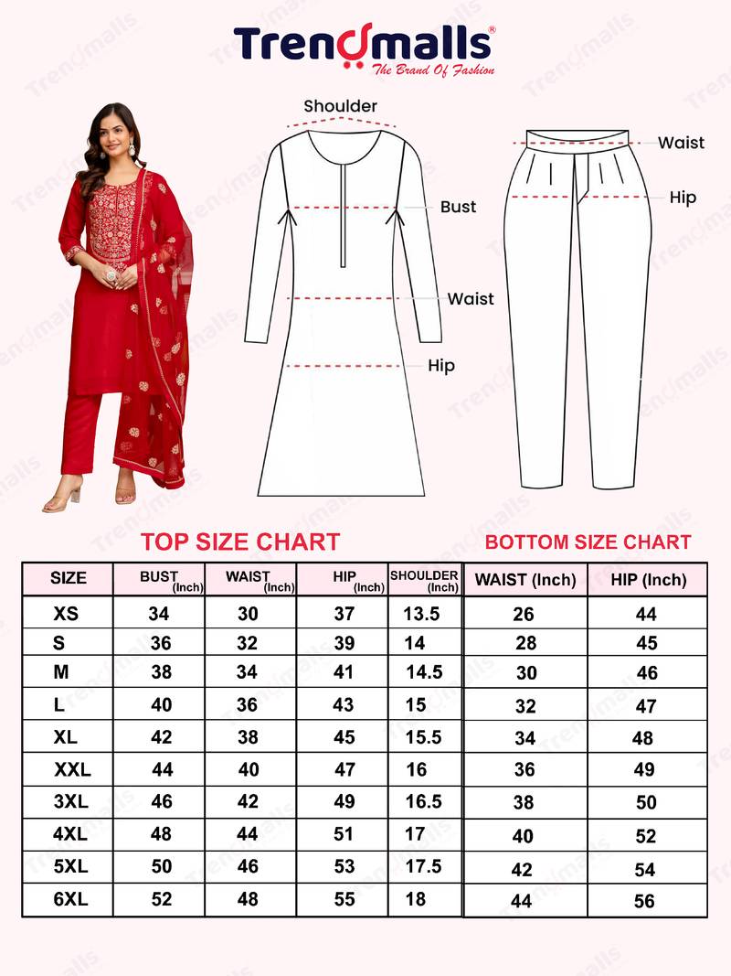 Trendmalls Red Chanderi Silk Embroidery Sequence Work Kurta Pant with Dupatta Set 