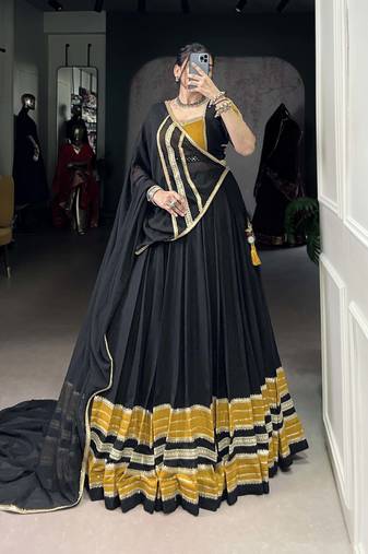 black Rayon Chaniya Choli with Sequins & Gota Patti Lace Accents