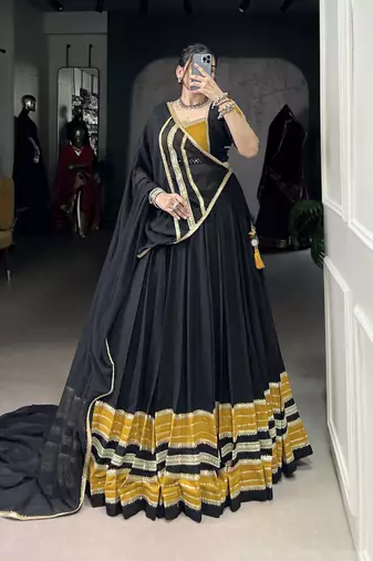 black Rayon Chaniya Choli with Sequins & Gota Patti Lace Accents