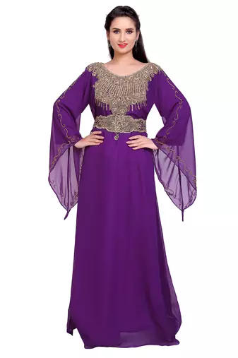 Royal Purple Golden Embroidered Stitched Kaftan – Elegant Party & Wedding Wear
