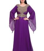 Royal Purple Golden Embroidered Stitched Kaftan – Elegant Party & Wedding Wear