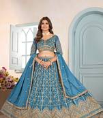 TEAL BLUE EMBROIDERED sequin WORK LEHENGA choli