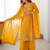 Elegant mustard yellow faux georgette palazzo suit with thread & sequin embroidery