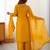 Elegant mustard yellow faux georgette palazzo suit with thread & sequin embroidery