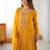 Elegant mustard yellow faux georgette palazzo suit with thread & sequin embroidery