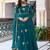 Elegant teal blue faux georgette gown set with palazzo and thread sequin embroidery