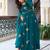 Elegant teal blue faux georgette gown set with palazzo and thread sequin embroidery