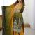 Mustard yellow and olive green chinon silk embroidered palazzo suit with dupatta