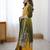 Mustard yellow and olive green chinon silk embroidered palazzo suit with dupatta