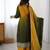 Mustard yellow and olive green chinon silk embroidered palazzo suit with dupatta