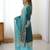 Teal and aqua blue chinon silk embroidered straight suit with palazzo and dupatta
