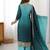 Teal and aqua blue chinon silk embroidered straight suit with palazzo and dupatta