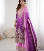 Designer shaded pink & purple chinon silk suit set with dupatta