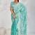 Turquoise thread work soft burberry saree