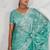 Turquoise thread work soft burberry saree